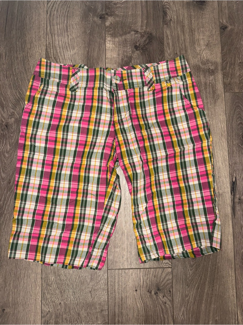 So Wear It Declare It Pink Green Yellow Plaid Women's Shorts